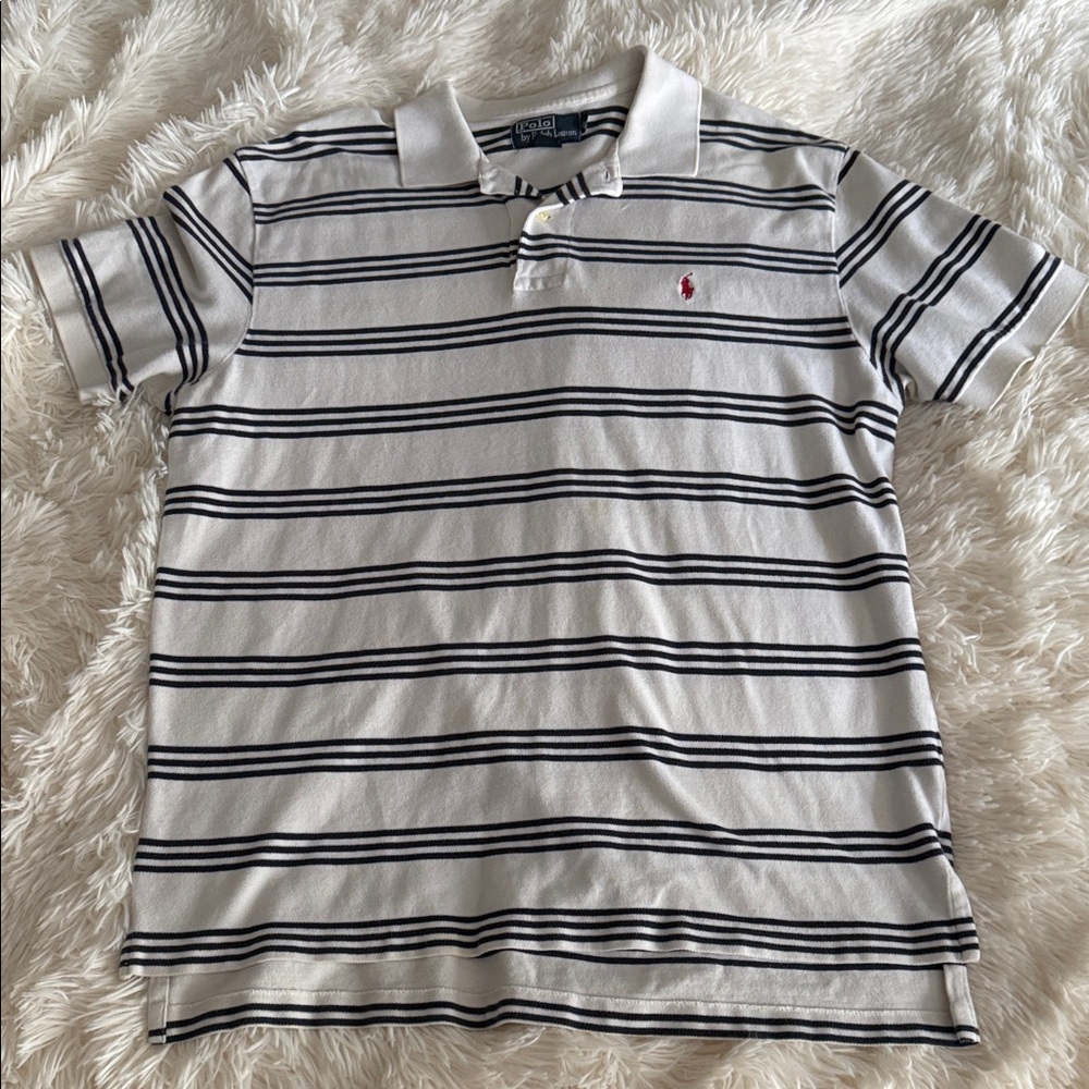 Ralph Lauren Cream and Blue Striped Polo XL